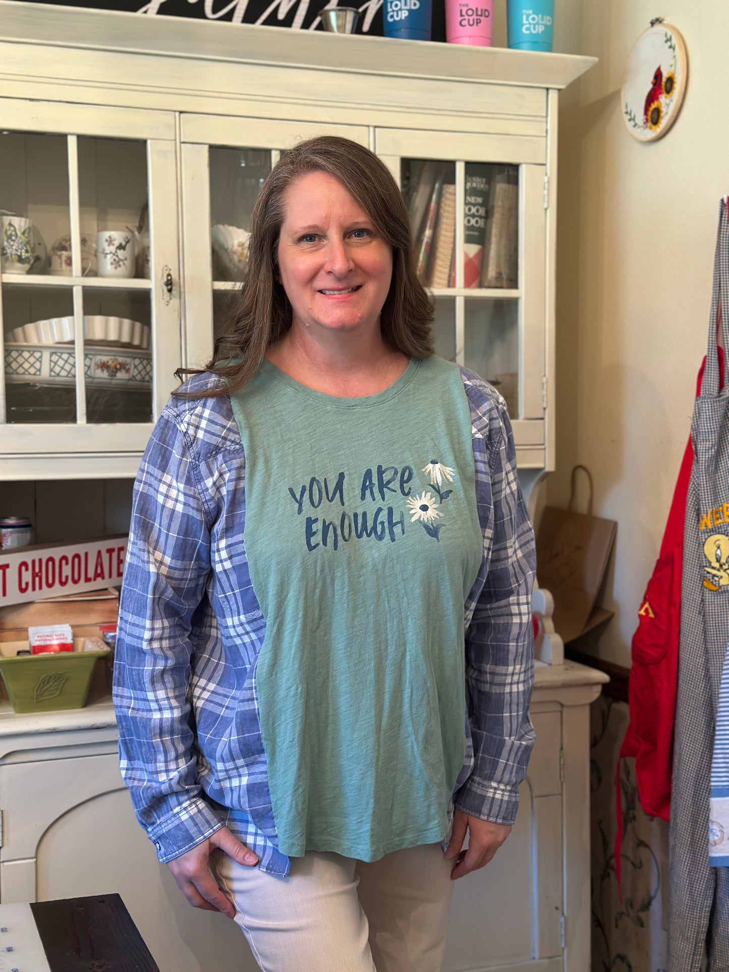 Upcycled "You Are Enough" T-Shirt and Lightweight Shirt