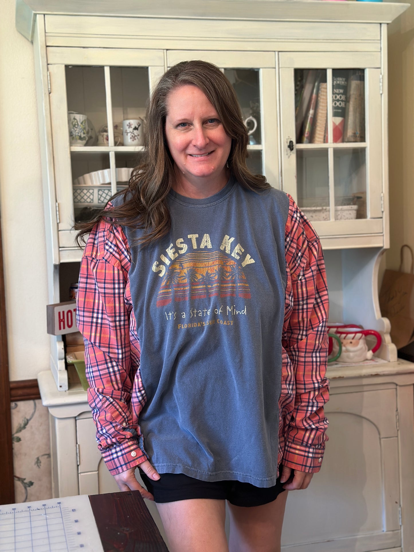 Upcycled Siesta Key "It's A State of Mind" T-Shirt and Linen Shirt
