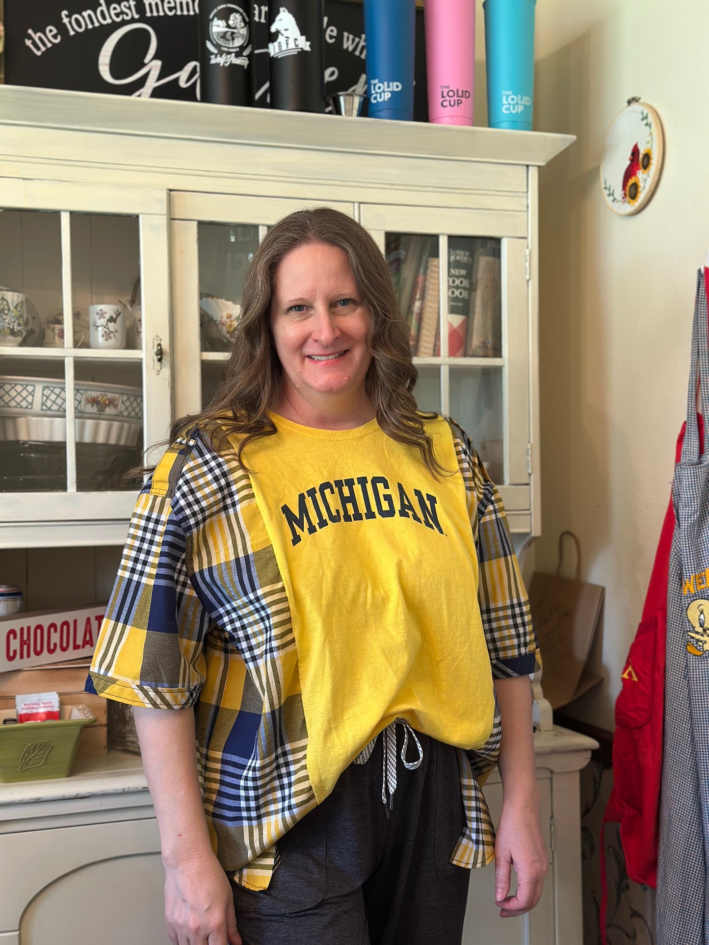 Upcycled University of Michigan T-Shirt and Short Sleeve Linen Shirt