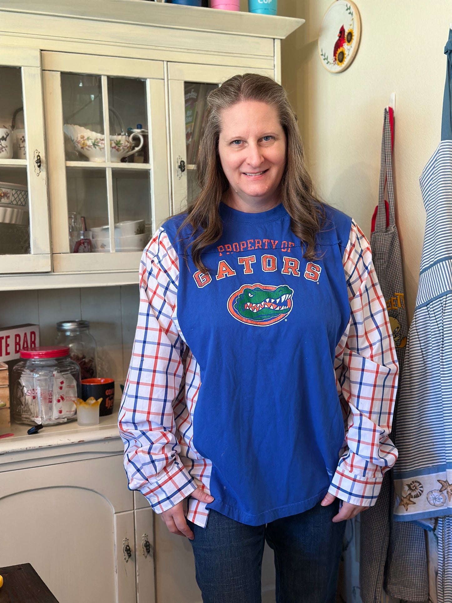 Upcycled "Property of Gators" T-Shirt and Long Sleeve Linen Shirt