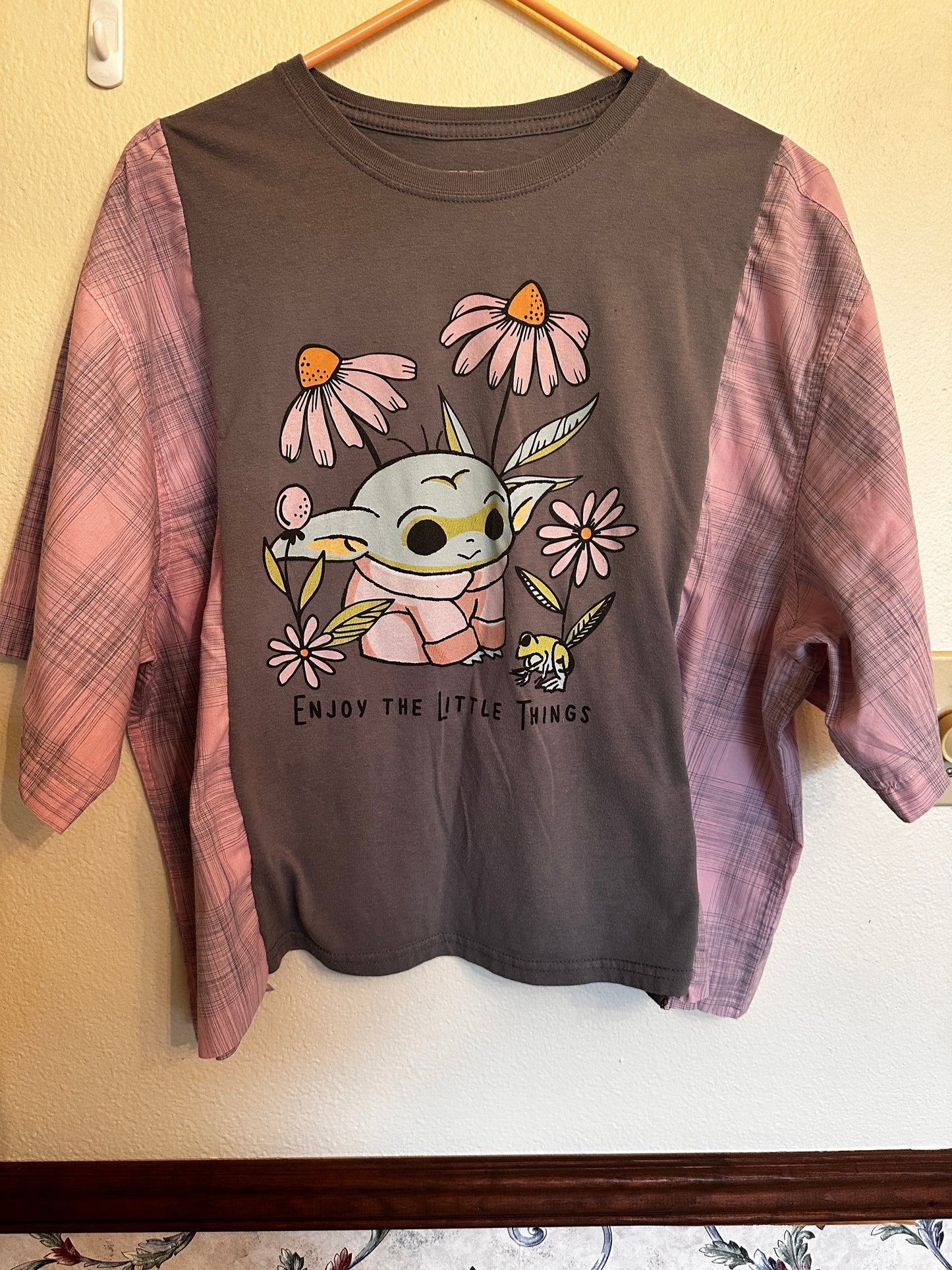 Upcycled Grogu T-Shirt and Linen Shirt