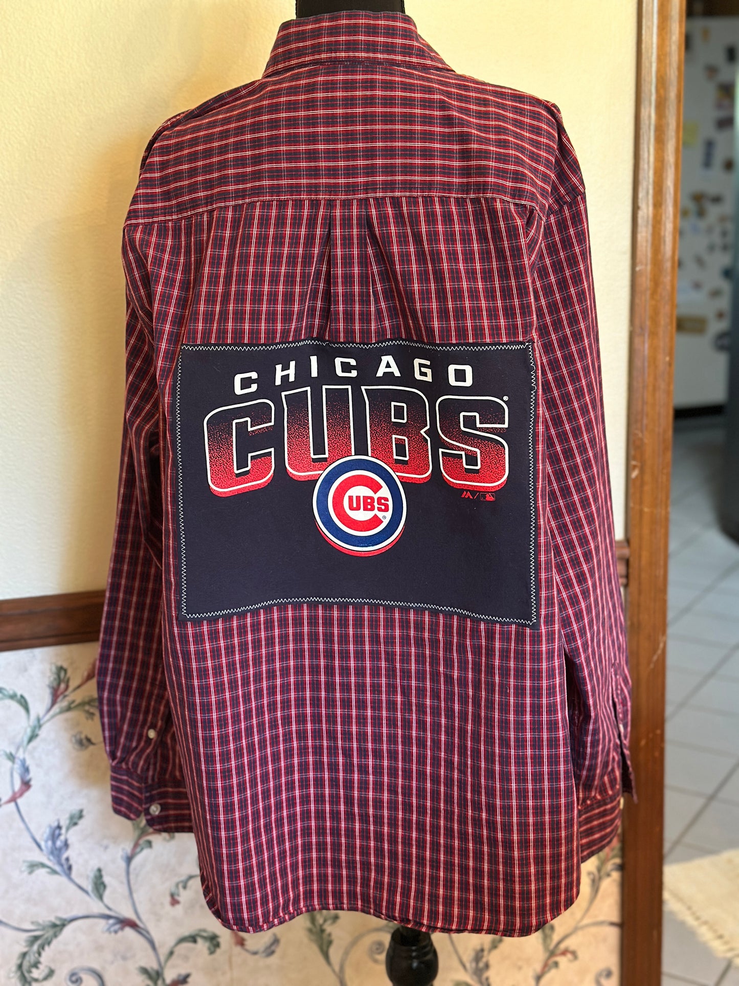 Upcycled Chicago Cubs T-Shirt and Linen Shirt