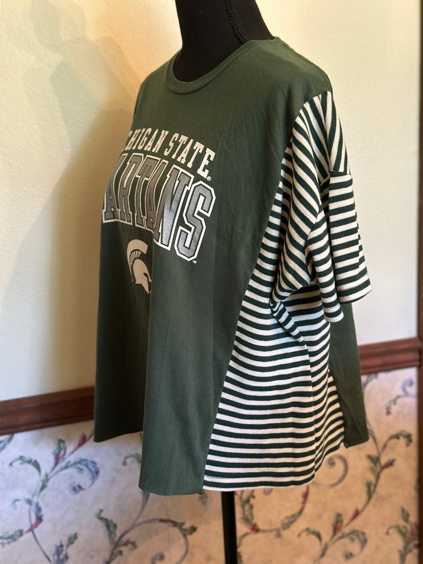 Upcycled Michigan State Spartans T-shirt with Short Sleeve Sweater