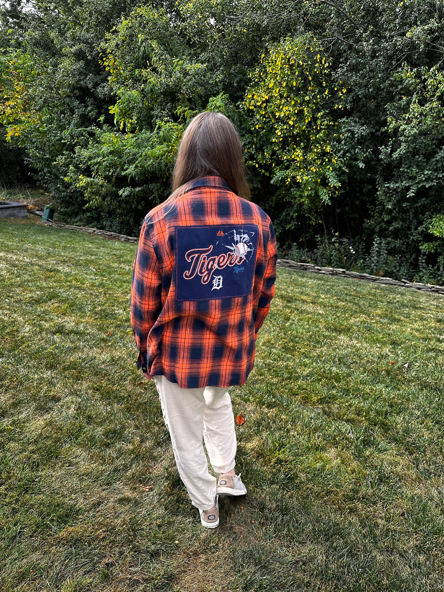 Upcycled Flannel and Detroit Tigers T-Shirt