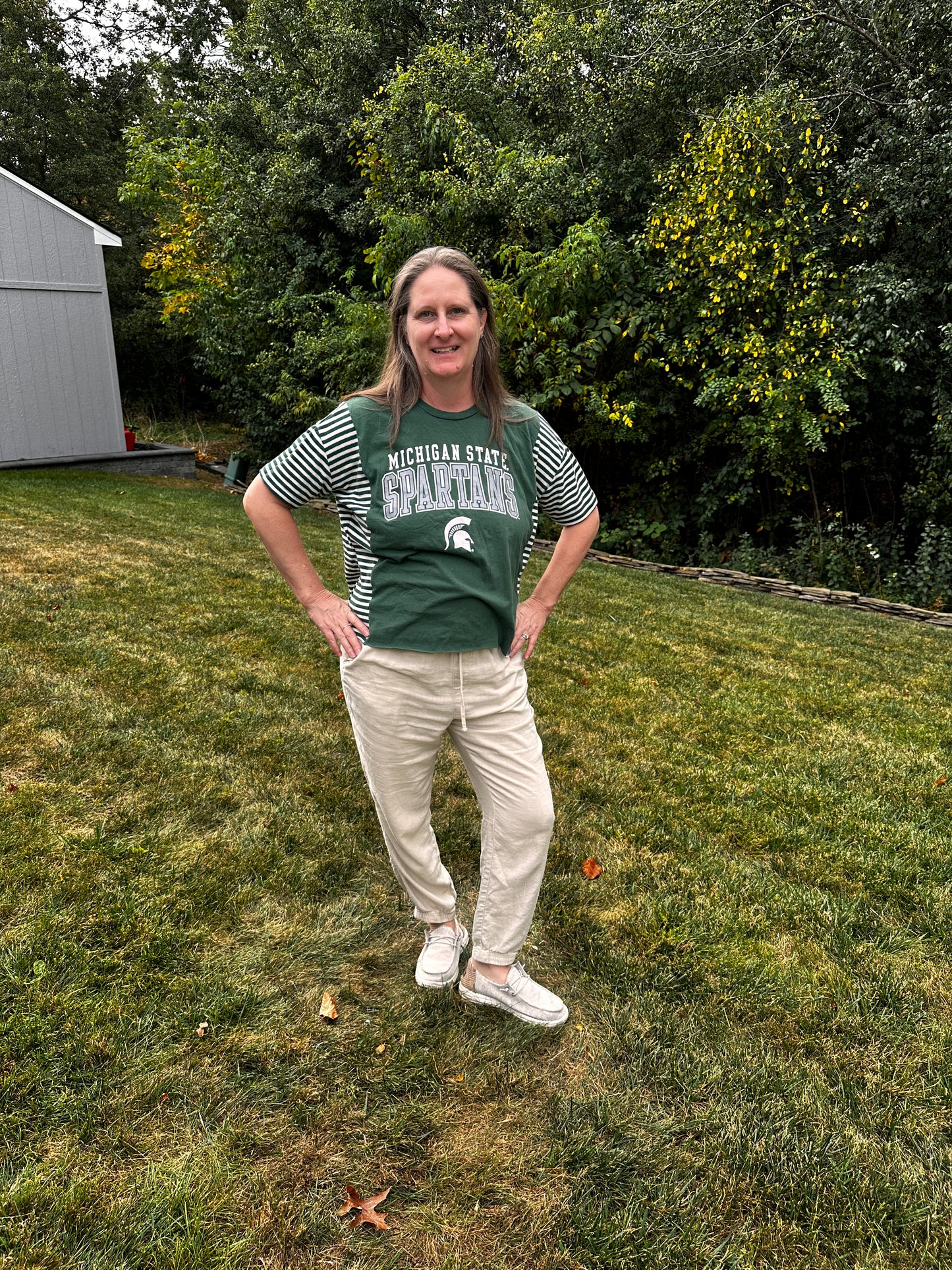 Upcycled Michigan State Spartans T-shirt with Short Sleeve Sweater
