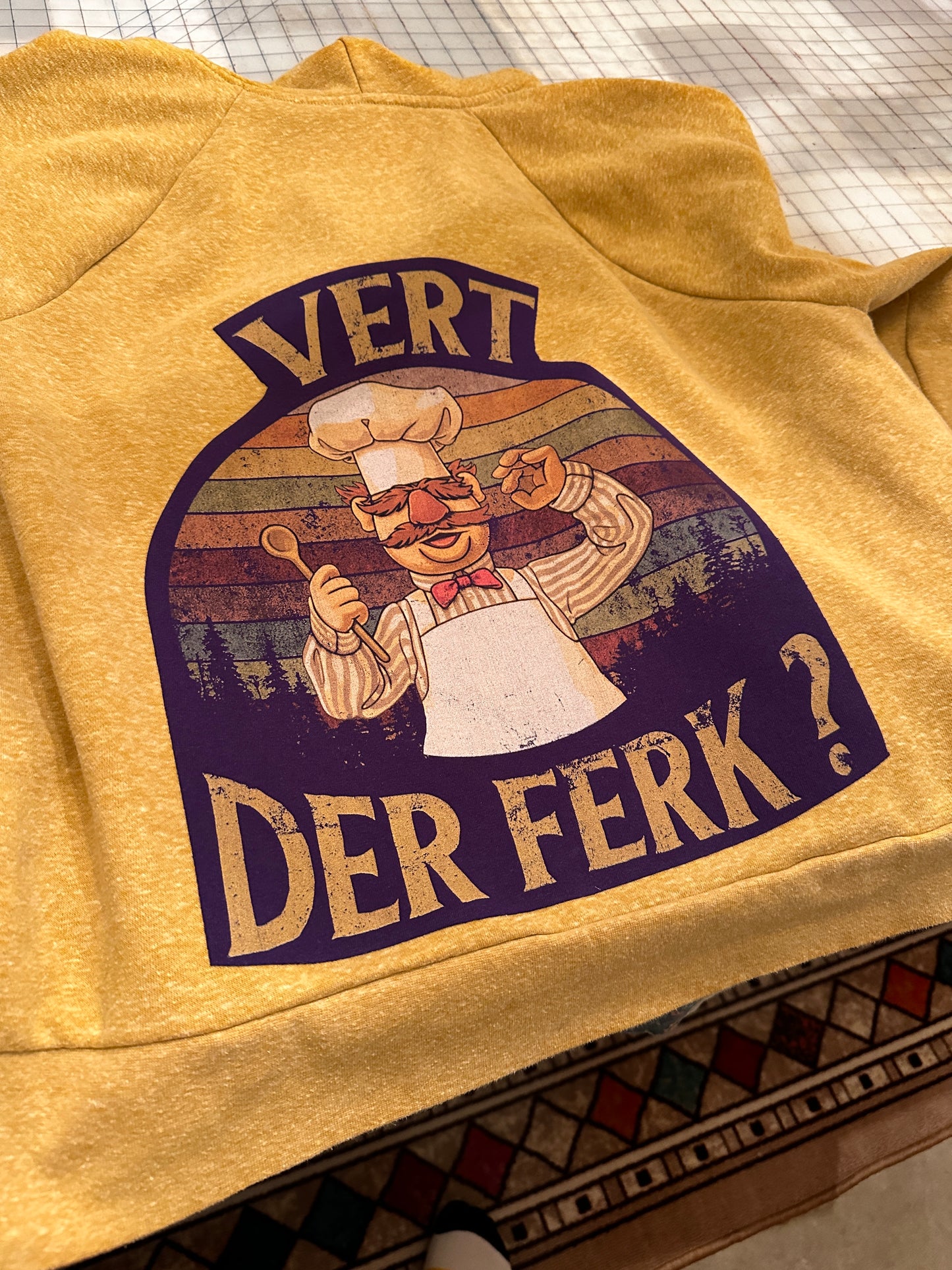 Upcycled Gold Zip Hoodie and Muppets Chef T-shirt