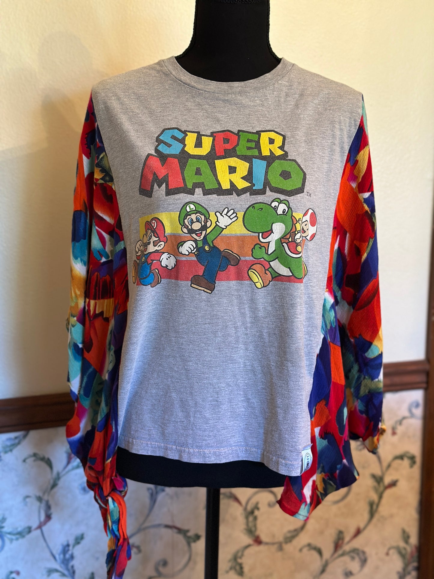 Upcycled Super Mario T-Shirt with Long Tie Sleeves
