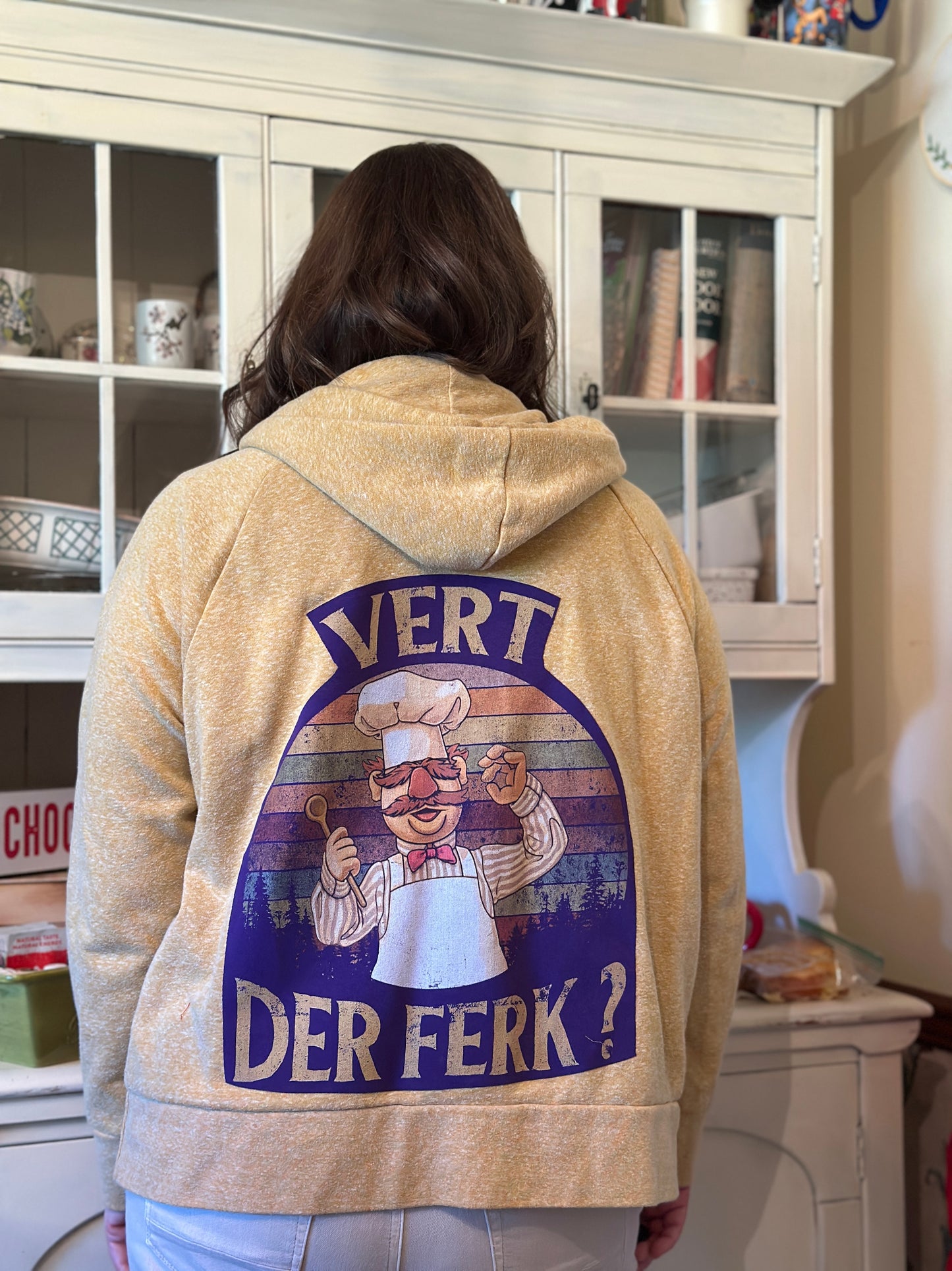 Upcycled Gold Zip Hoodie and Muppets Chef T-shirt