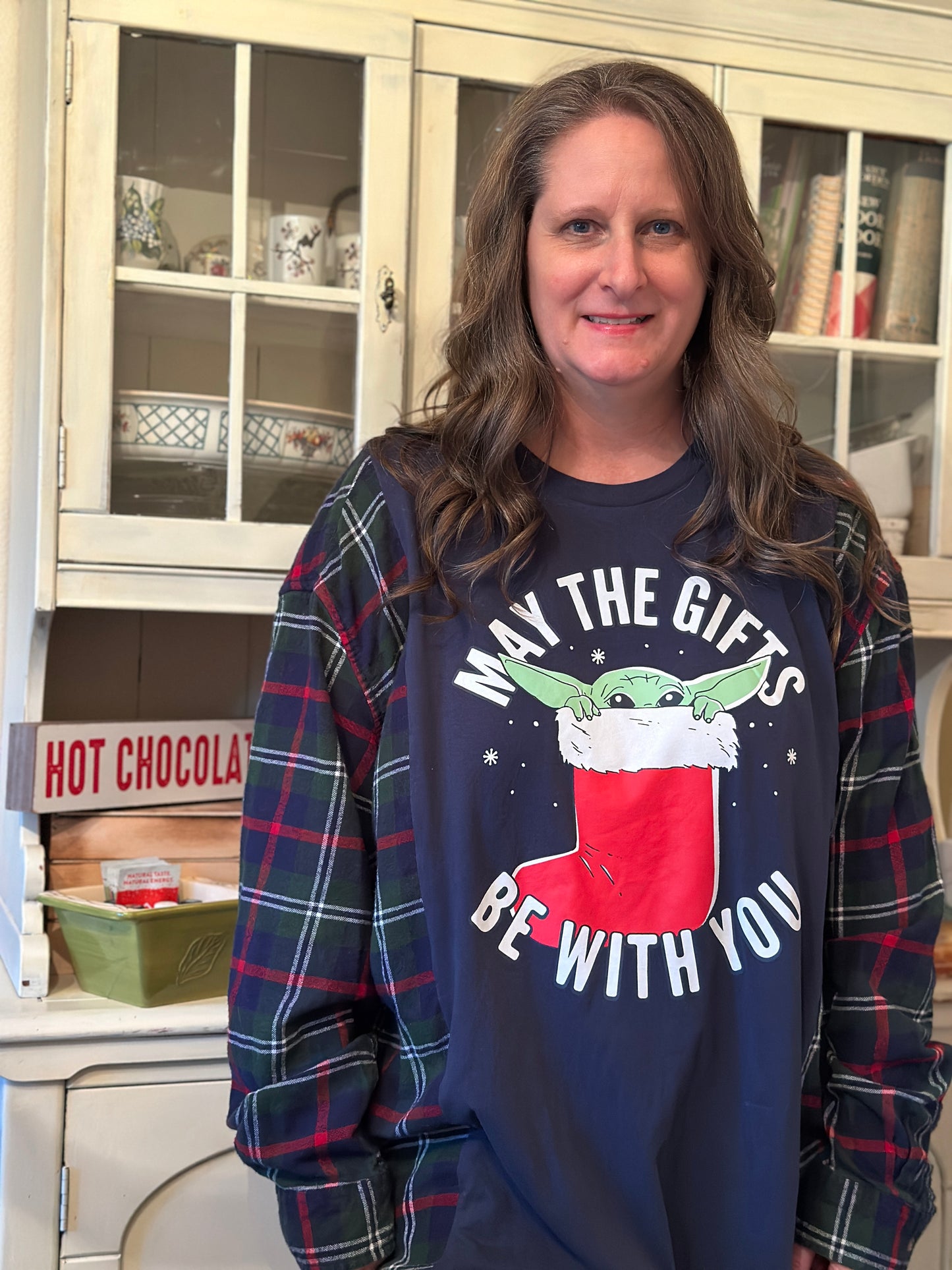 Upcycled Grogu Christmas T-shirt and Flannel
