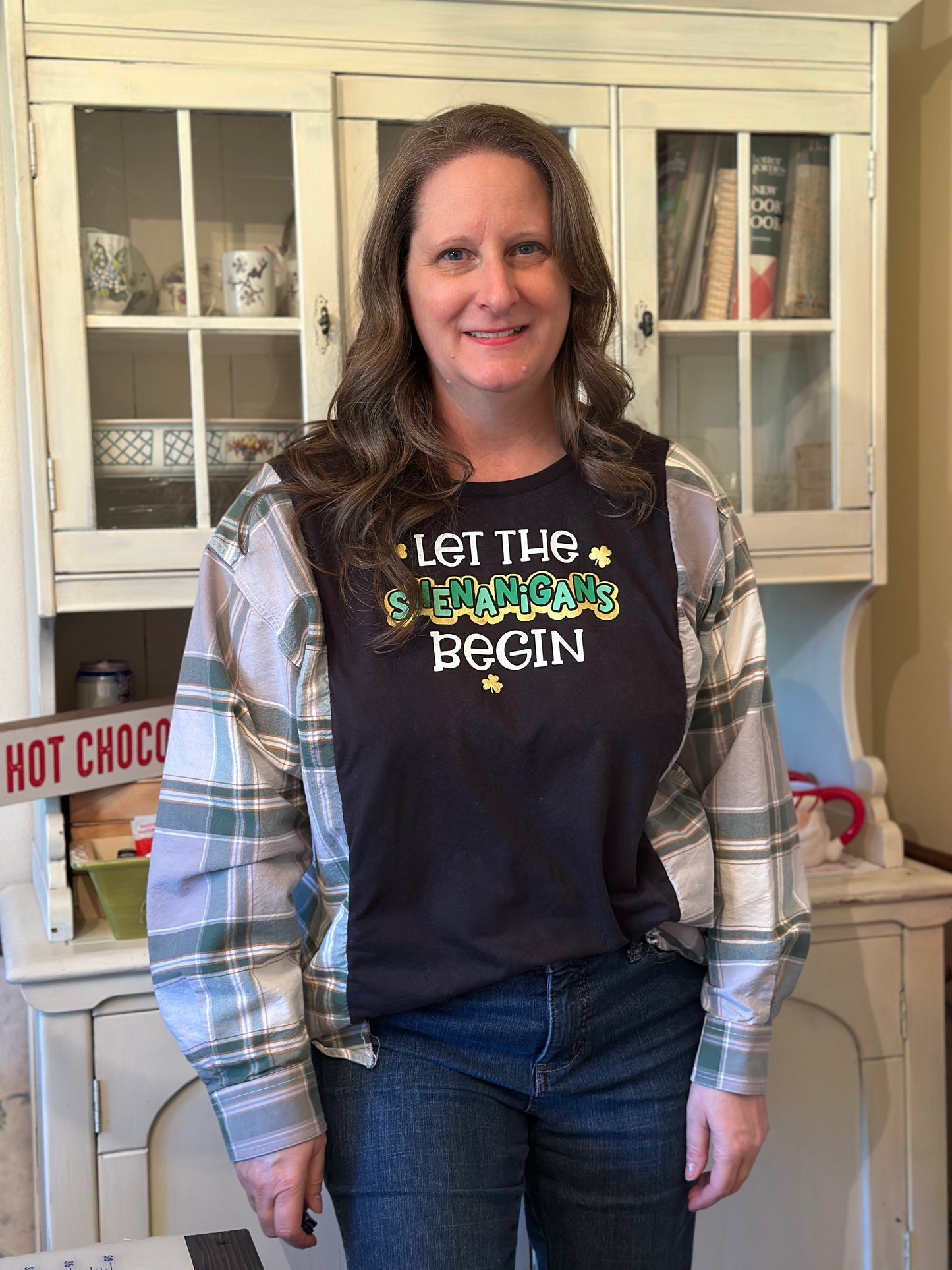 Upcycled "Let the Shenanigans Begin" T-Shirt and Men's Shirt