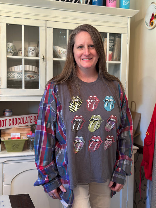 Upcycled Rolling Stones T-Shirt and Lightweight Linen Shirt