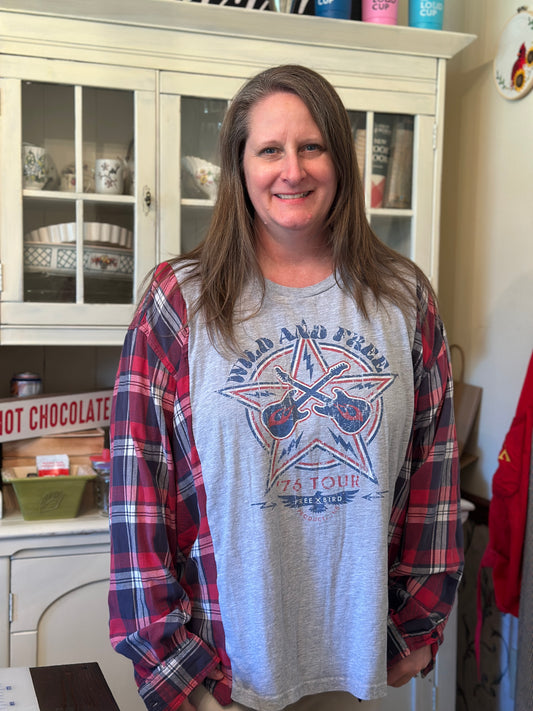 Upcycled Flannel and Guitar T-Shirt