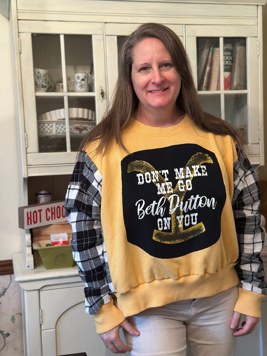 Upcyled Beth Dutton T-Shirt and Flannel into a Sweatshirt