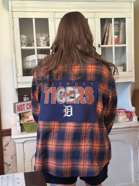 Upcycled Tommy Hilfiger Flannel and Detroit Tigers T-Shirt
