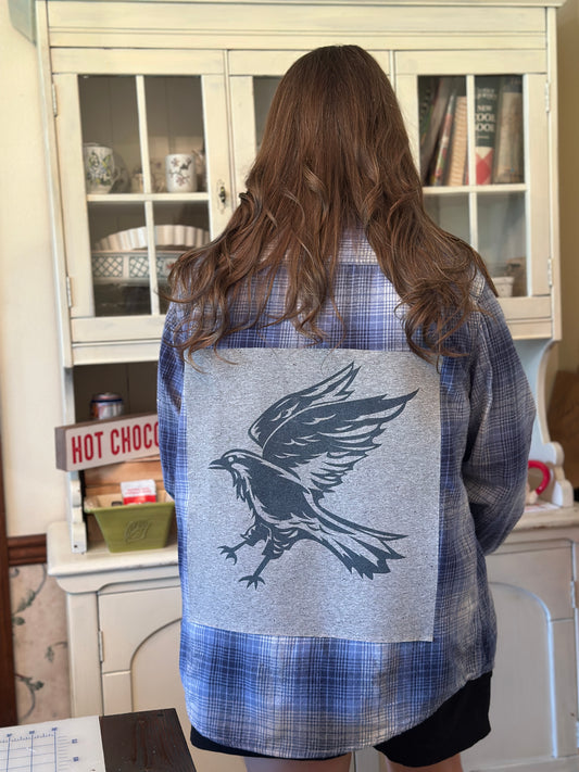 Upcycled Ravenclaw T-Shirt onto a Flannel Shirt