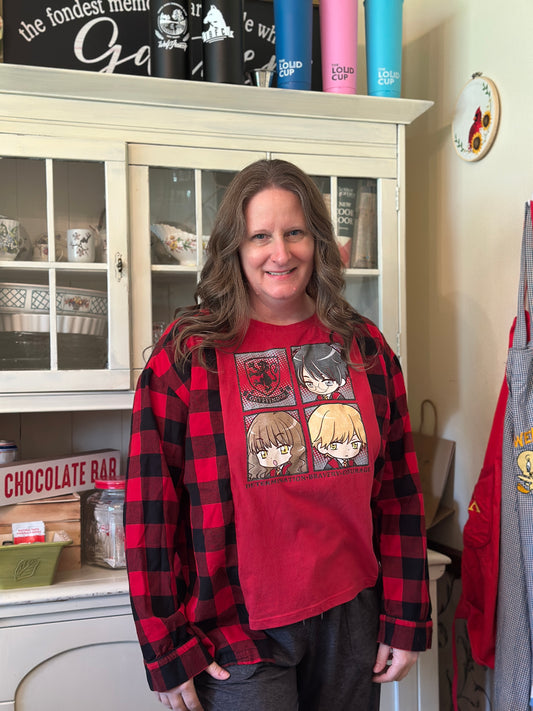 Upcycled Young Harry Potter Animated T-Shirt with Flannel