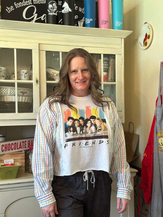 Upcycled "Friends" TV Show T-Shirt with Linen Shirt