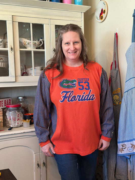 Upcycled University of Florida Thermal Shirt and Linen Shirt