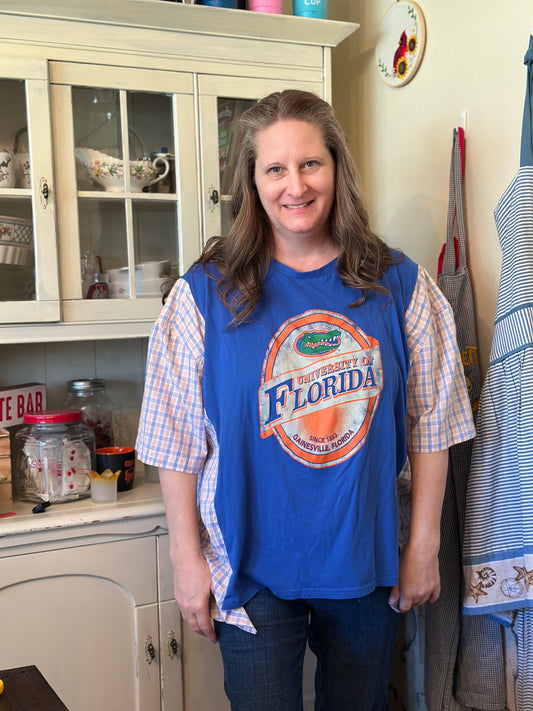 Upcycled University of Florida T-Shirt and Short Sleeve Linen Shirt