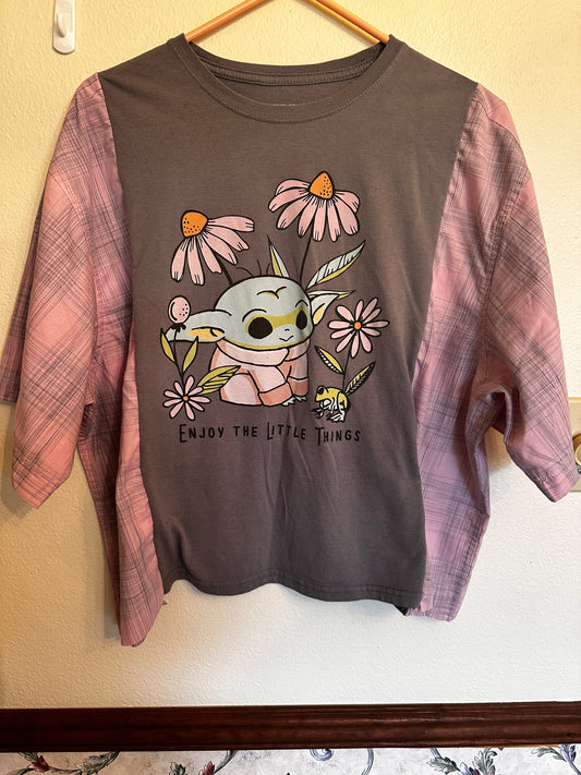 Upcycled Grogu T-Shirt and Linen Shirt