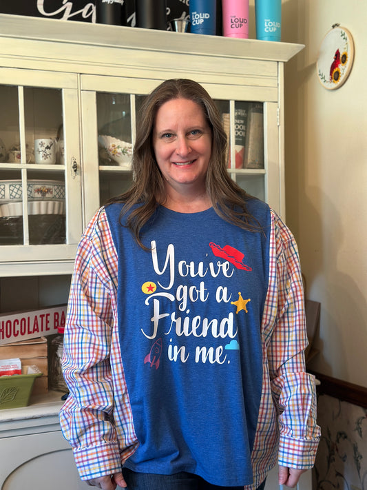 Upcycled Disney Toy Story T-Shirt with Linen Shirt