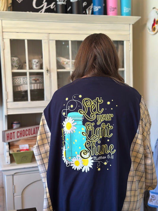 Upcycled Cherished Girl "Let Your Light Shine" T-Shirt and Linen Shirt