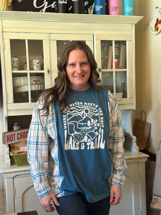 Upcycled "Where the Water Meets the Road" Lake & Trail T-shirt