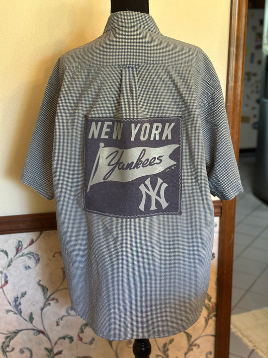 Upcycled NY Yankees T-Shirt and Linen Shirt