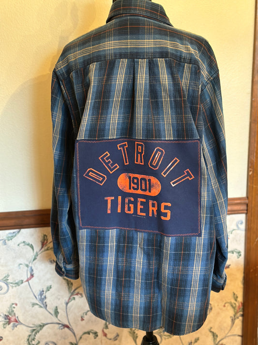 Upcycled Detroit Tigers T-shirt on a Hunt Club Denim Style Button Up Shirt