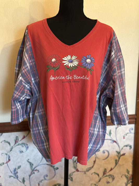 Upcycled "America the Beautiful" Life is Good Tee with Short Sleeve Mens Shirt