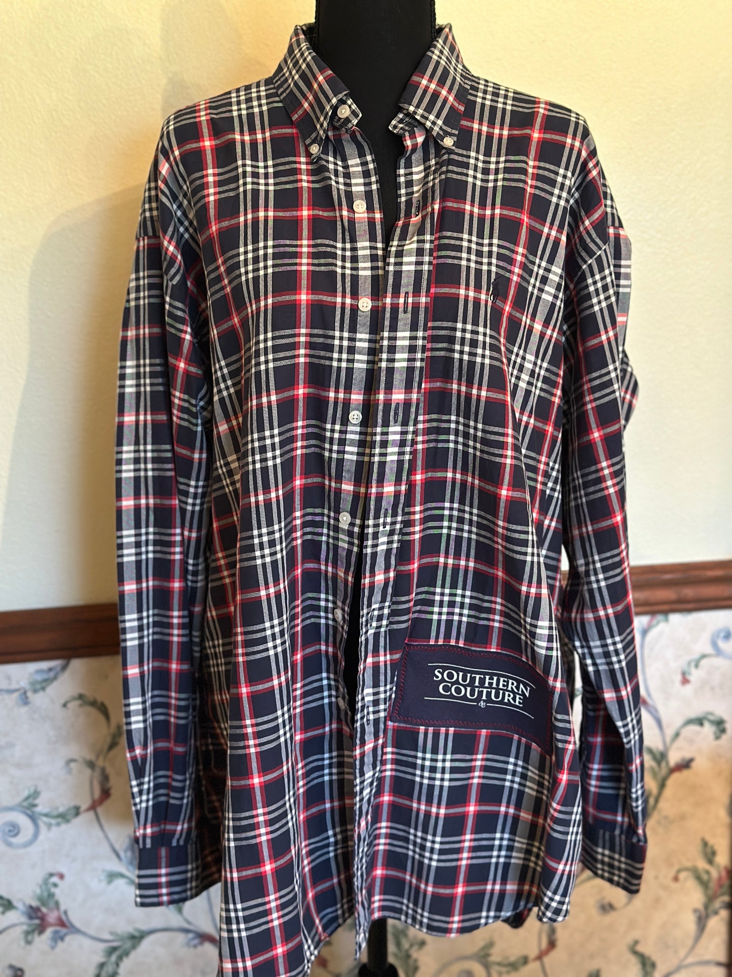 Upcycled Polo Ralph Lauren Mens Shirt with "Southern Summer Nights" Graphic
