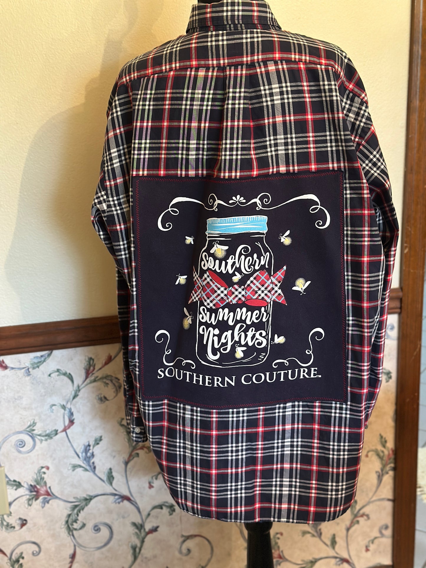 Upcycled Polo Ralph Lauren Mens Shirt with "Southern Summer Nights" Graphic