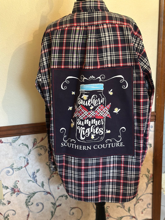 Upcycled Polo Ralph Lauren Mens Shirt with "Southern Summer Nights" Graphic