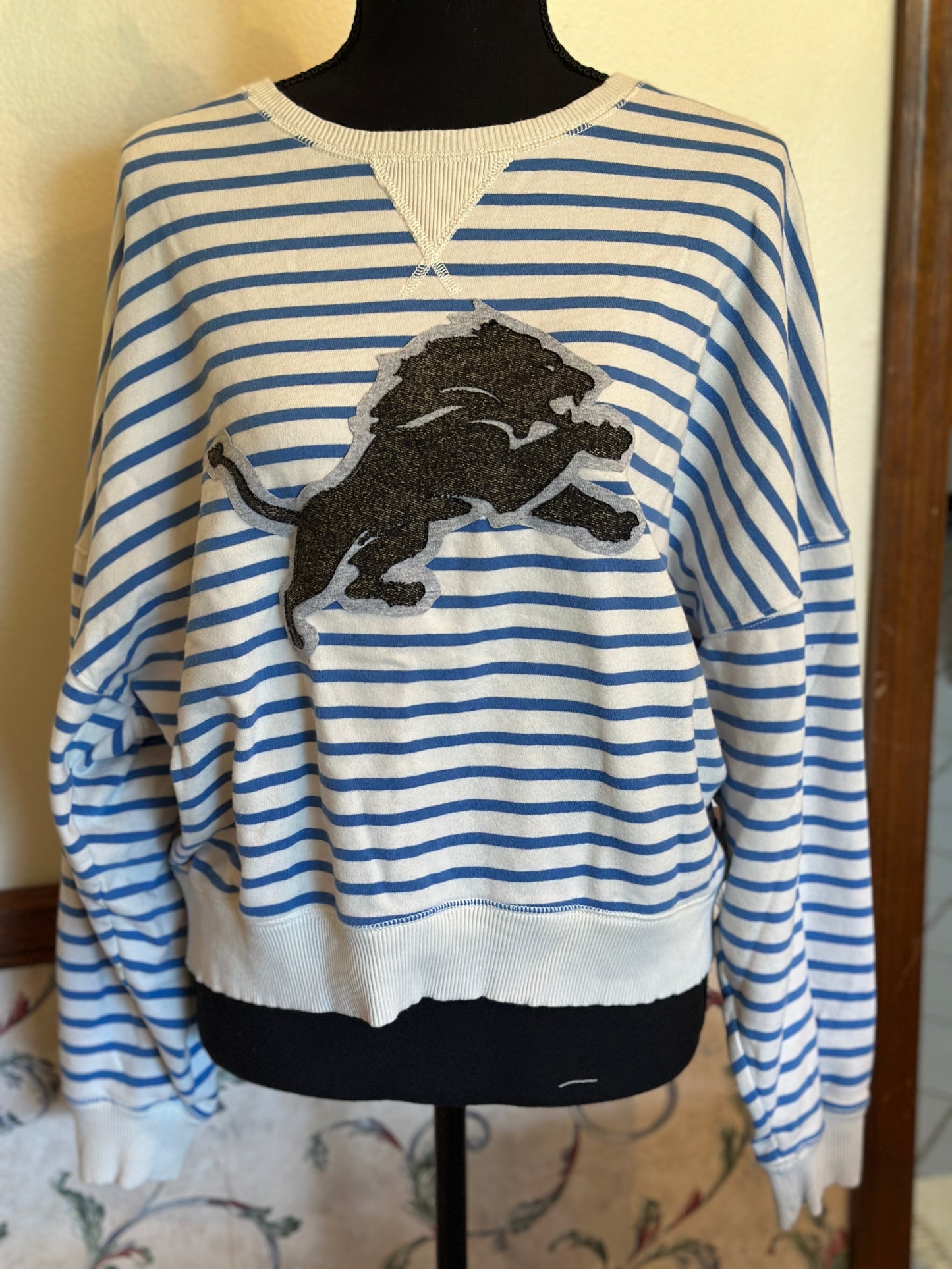 Upcycled American Eagle Striped Sweatshirt to a Detroit Lions Top