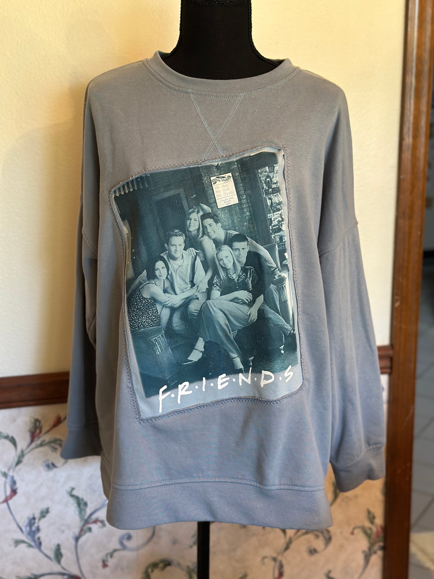 Upcycled "Friends" Group Graphic Tee with Sweatshirt