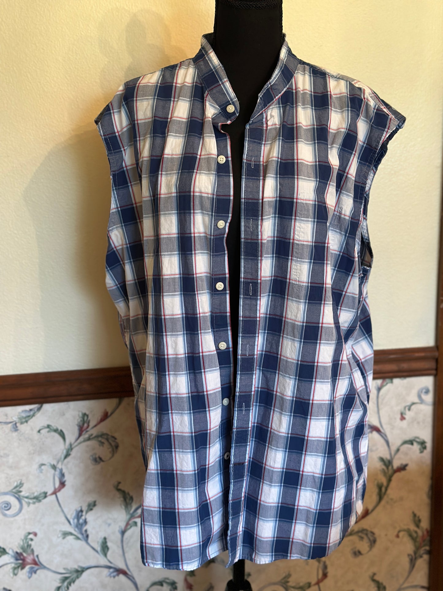 Upcycled "USA" T-Shirt on Sleeveless Button Up Shirt