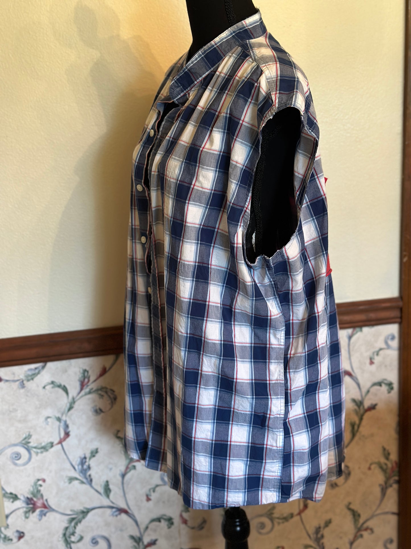 Upcycled "USA" T-Shirt on Sleeveless Button Up Shirt