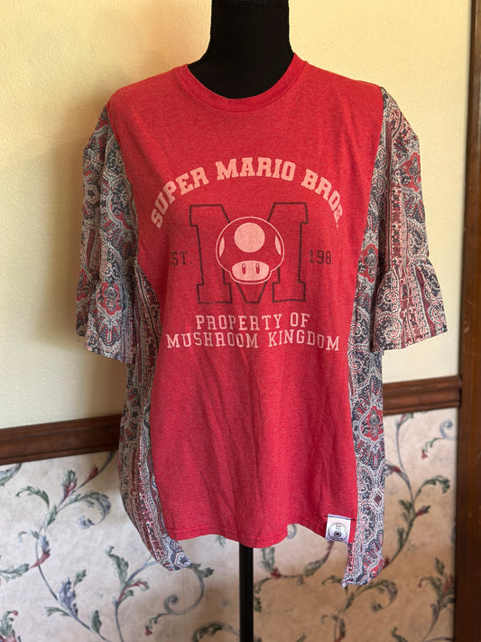 Upcycled Super Mario Bros Red T-Shirt with Ladies Shirt Sleeves Large