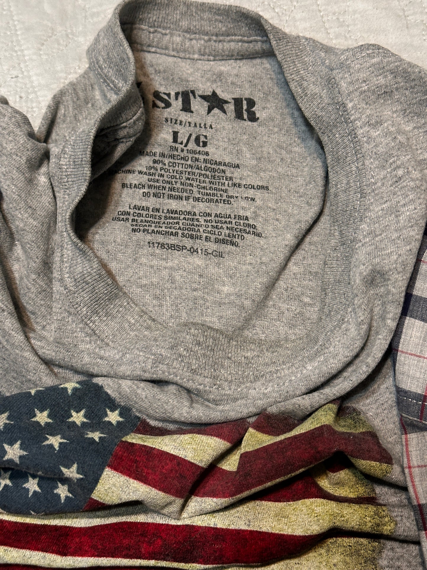 Upcycled "Freedom Justice Liberty" Flag Tee with Men's Dress Shirt Sleeves XXL