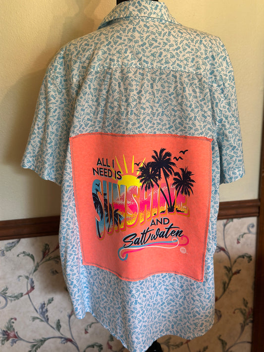 Upcycled "Sunshine" T-Shirt on Beach Shirt