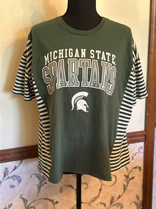 Upcycled Michigan State Spartans T-shirt with Short Sleeve Sweater