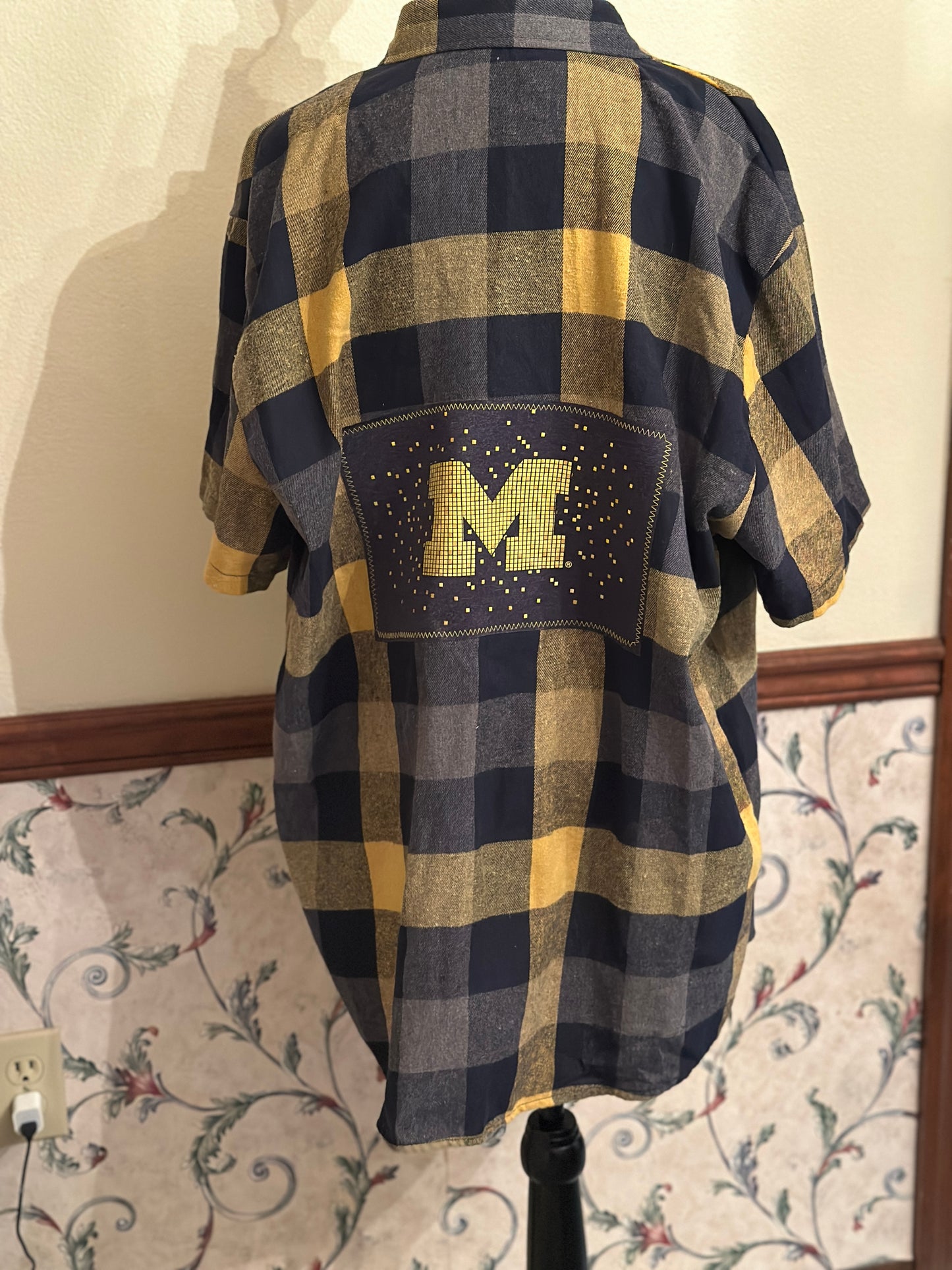 Upcycled University of Michigan "M" Tee on Short Sleeve Flannel