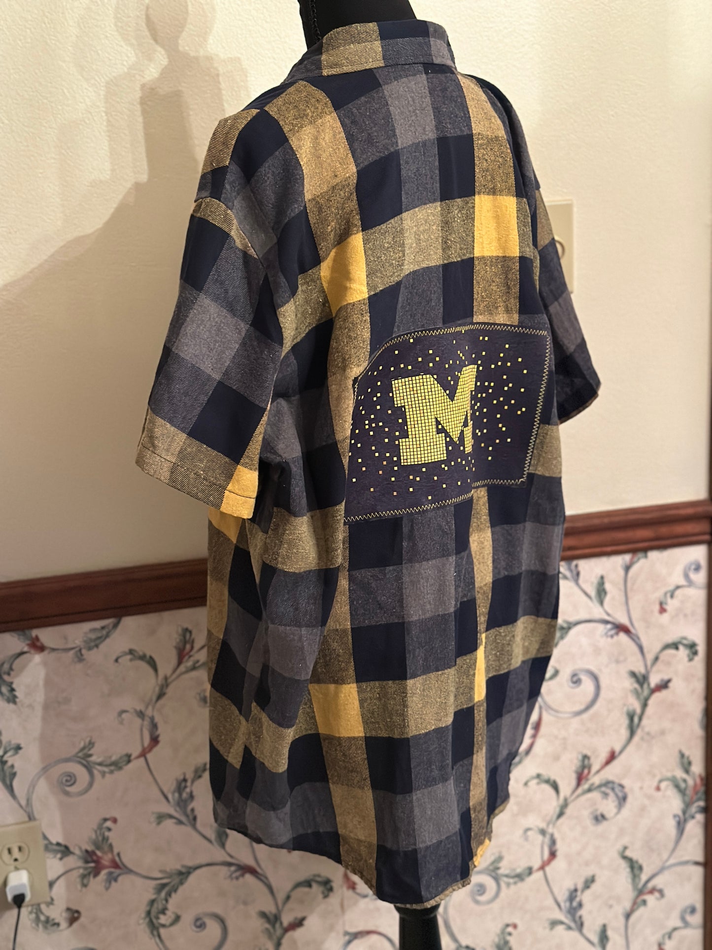 Upcycled University of Michigan "M" Tee on Short Sleeve Flannel