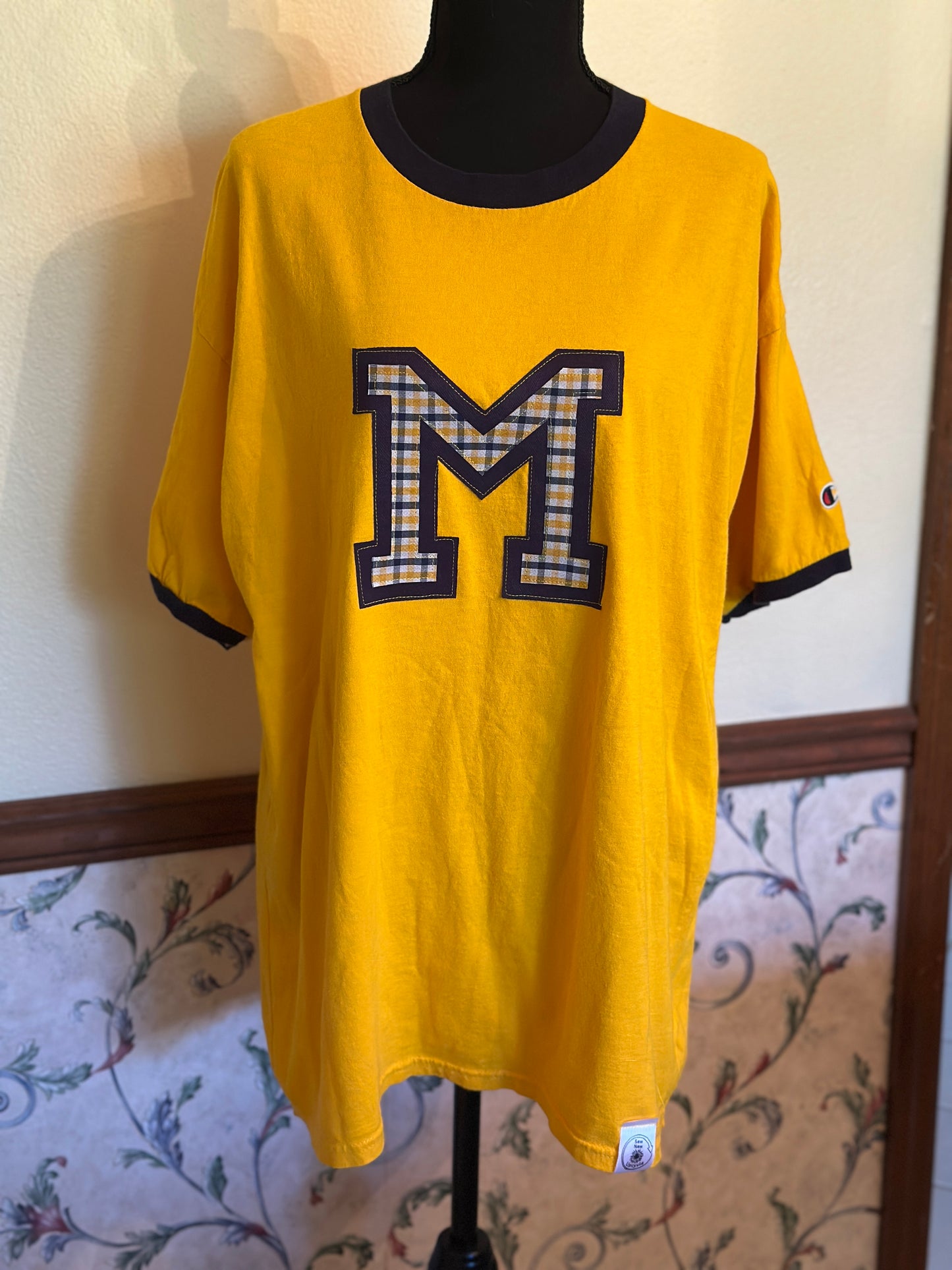 Upcycled Maize Champion Tee with Michigan M Blue Edging XL