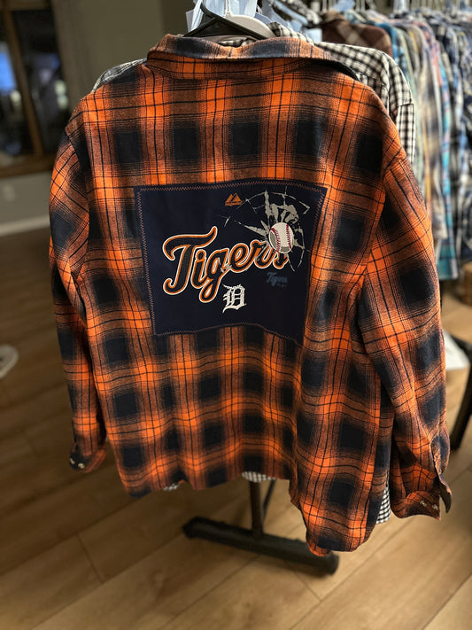 Upcycled Flannel and Detroit Tigers T-Shirt