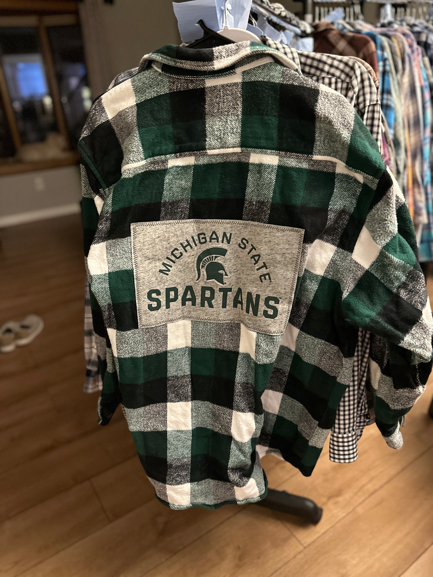 Upcycled Michigan State MSU Tee on back Heavy Flannel Jacket/Shirt
