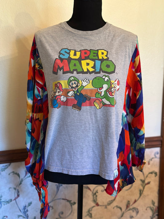 Upcycled Super Mario T-Shirt with Long Tie Sleeves