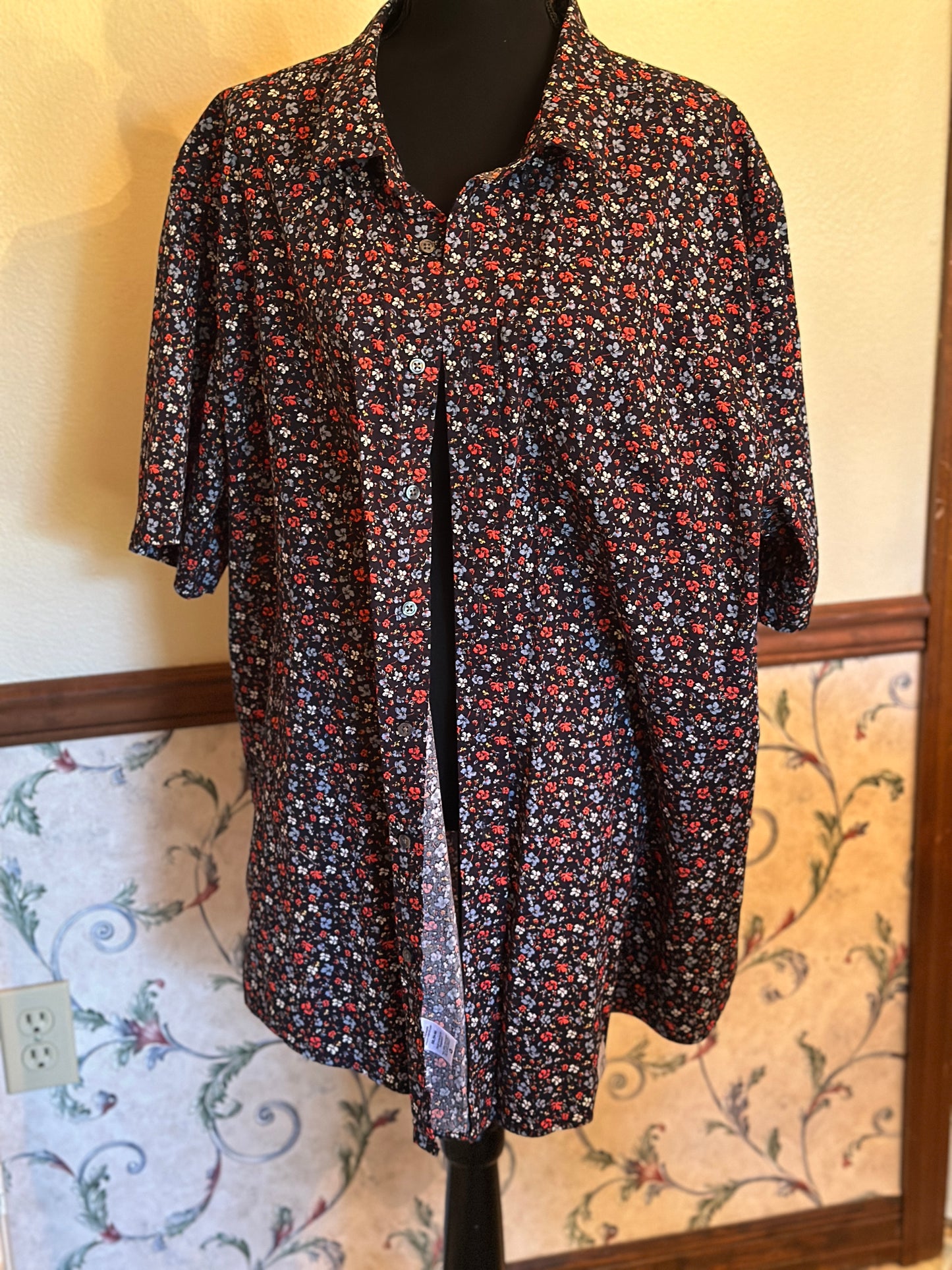 Upcycled Popeye Tee on back Flowered Button Up Universal