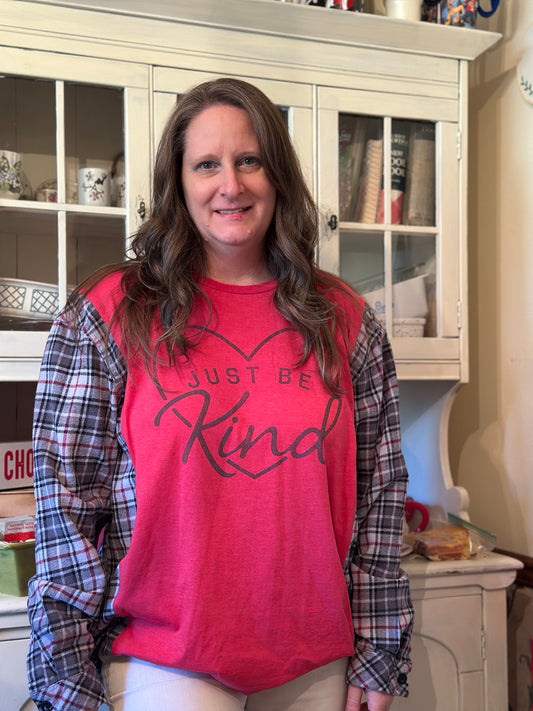 Upcycled "Just Be Kind" T-shirt and Flannel