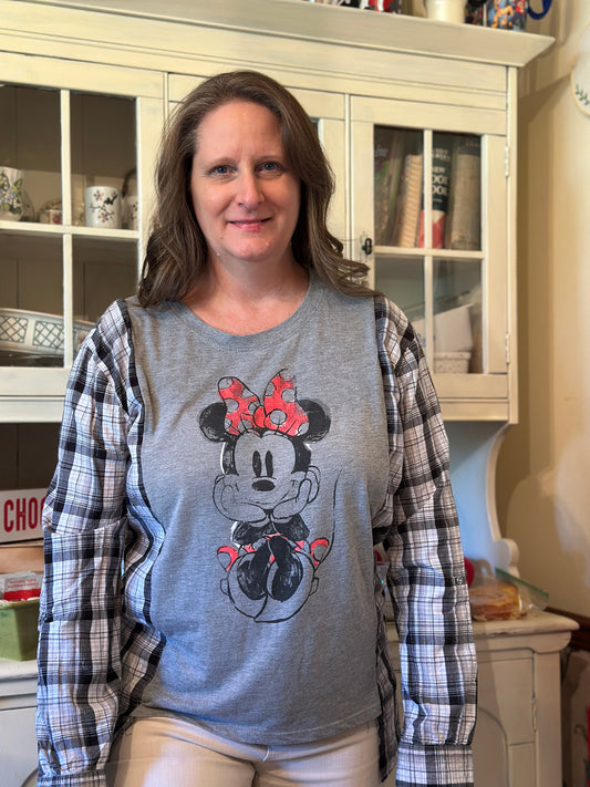 Upcycled Minnie Mouse T-shirt and Plaid Shirt